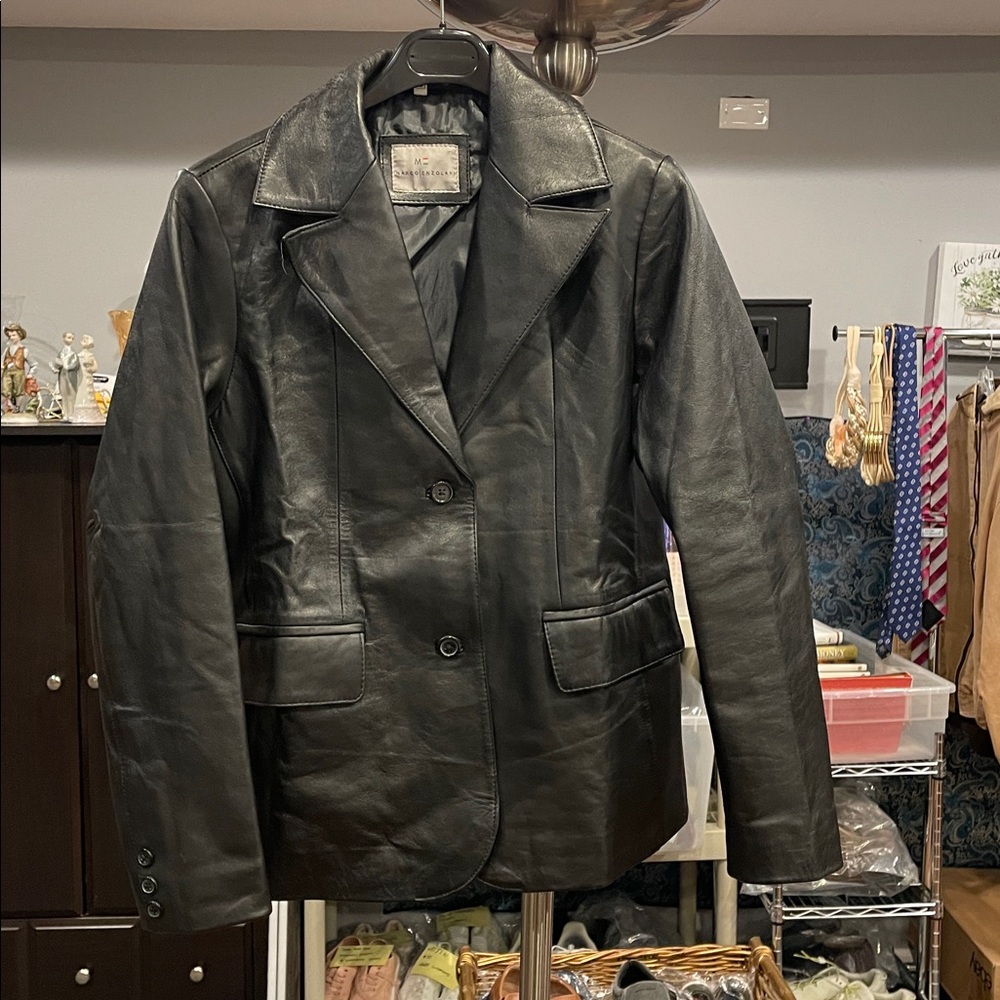 Marco Enzolani Black Butter‑Soft Leather Jacket | VTG Tailored Biker‑Core Size L